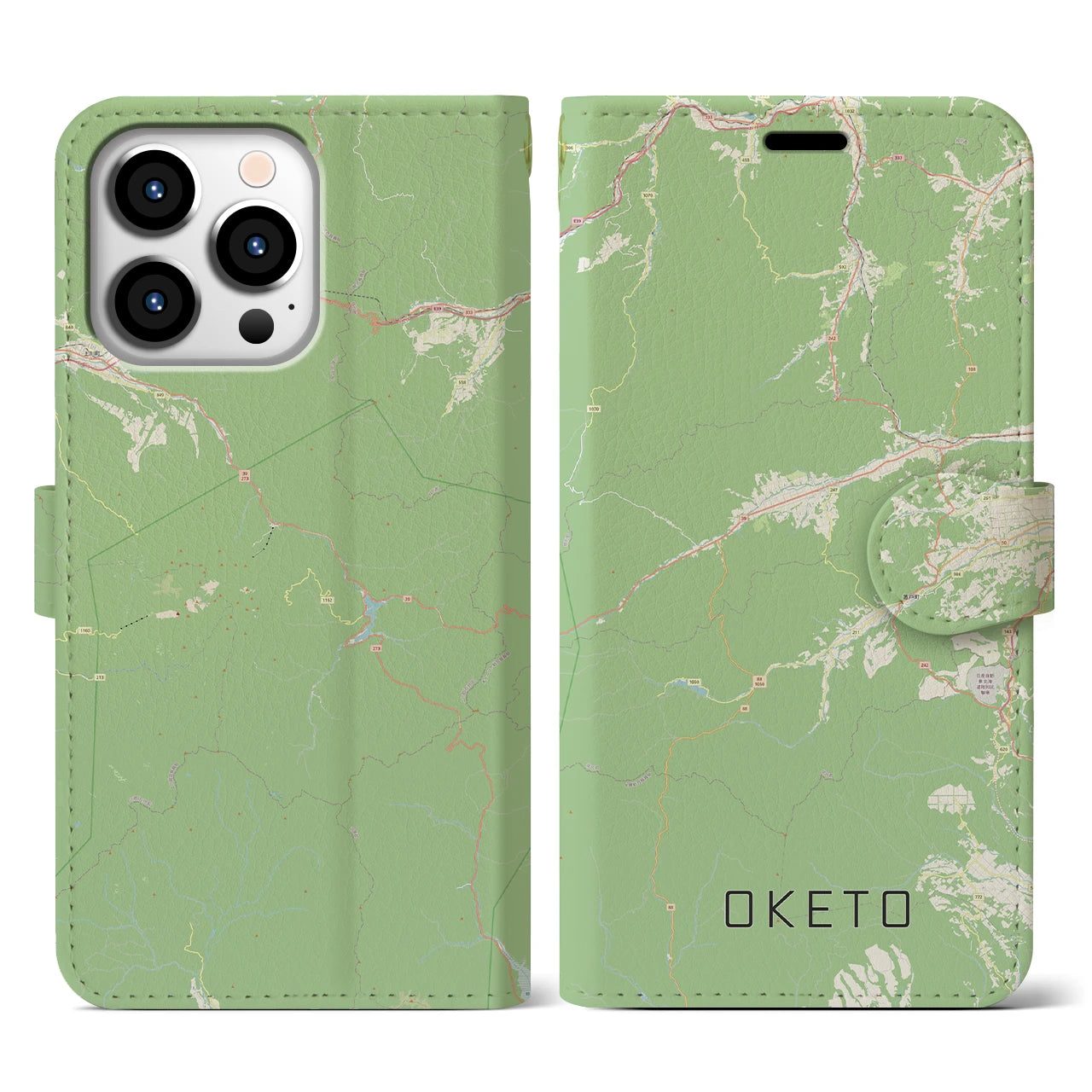 【置戸(北海道)】地図柄iPhoneケース(手帳タイプ)ナチュラル・iPhone 13 Pro 用