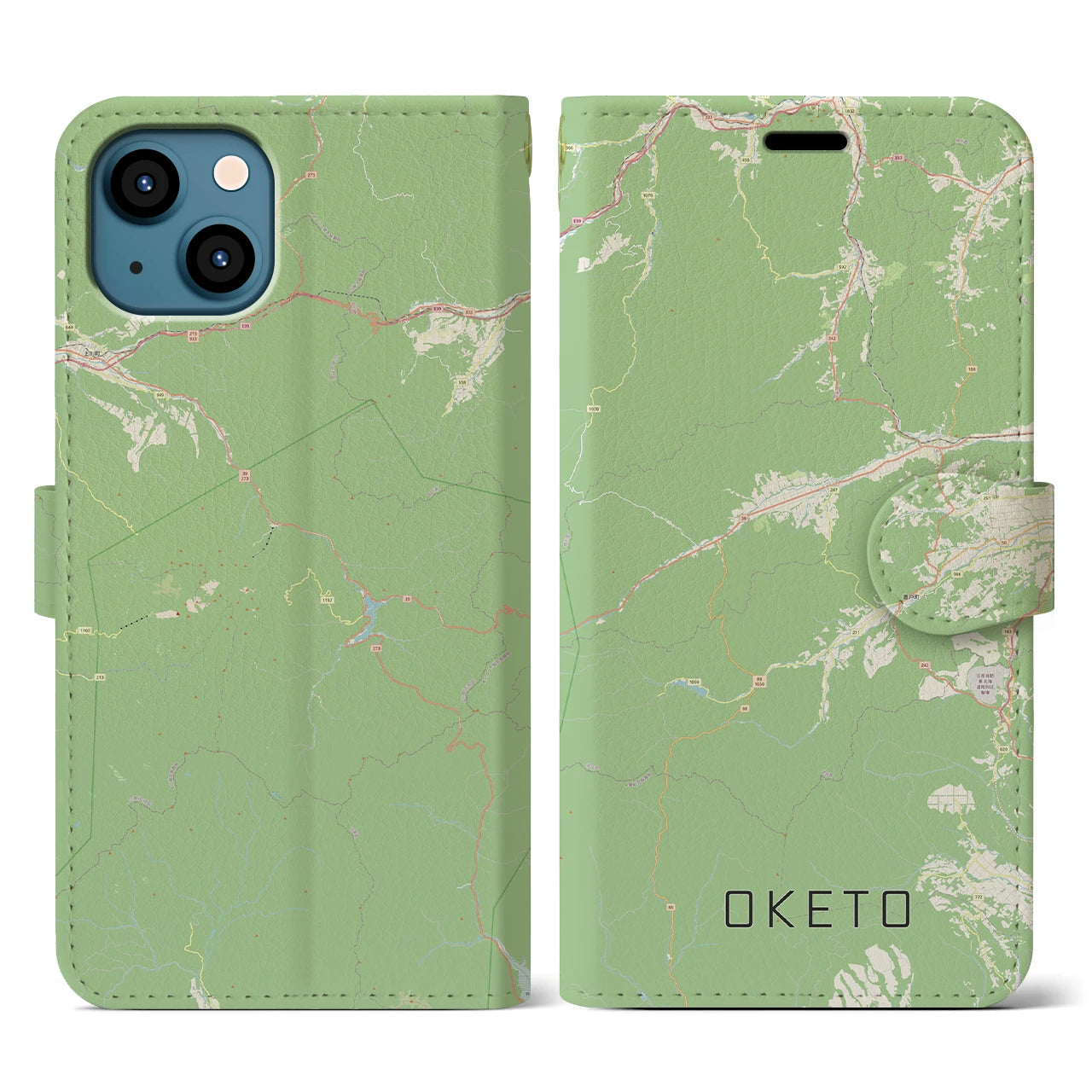 【置戸(北海道)】地図柄iPhoneケース(手帳タイプ)ナチュラル・iPhone 13 用