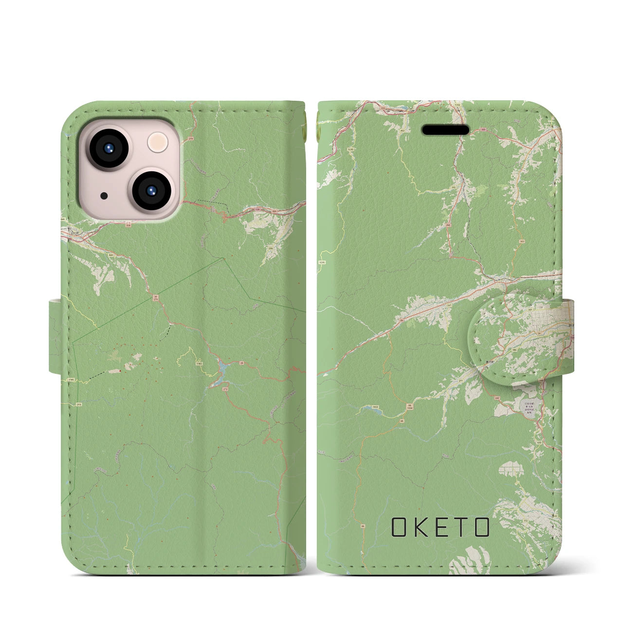 【置戸(北海道)】地図柄iPhoneケース(手帳タイプ)ナチュラル・iPhone 13 mini 用