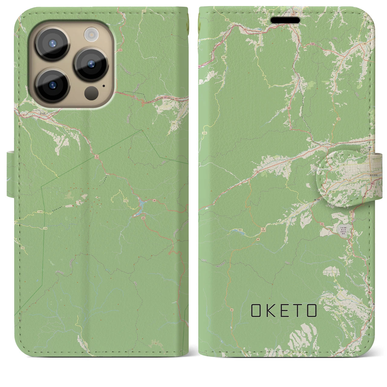 【置戸(北海道)】地図柄iPhoneケース(手帳タイプ)ナチュラル・iPhone 14 Pro Max 用