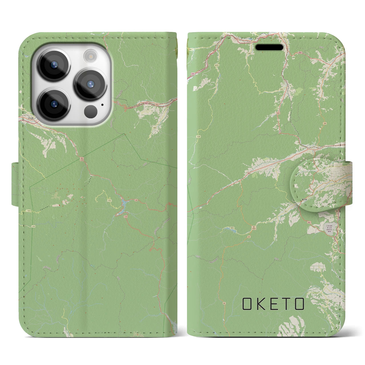 【置戸(北海道)】地図柄iPhoneケース(手帳タイプ)ナチュラル・iPhone 14 Pro 用