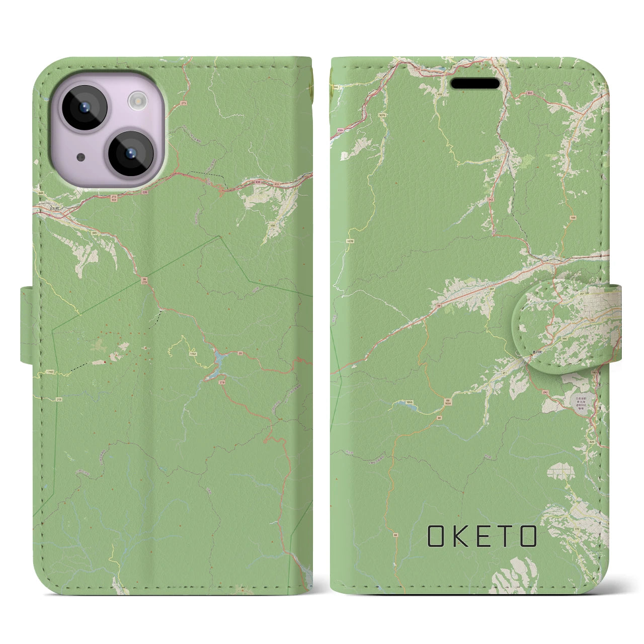 【置戸(北海道)】地図柄iPhoneケース(手帳タイプ)ナチュラル・iPhone 14 用