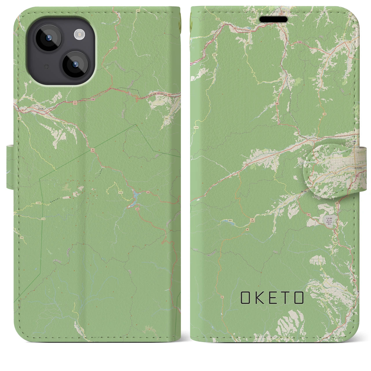 【置戸(北海道)】地図柄iPhoneケース(手帳タイプ)ナチュラル・iPhone 14 Plus 用