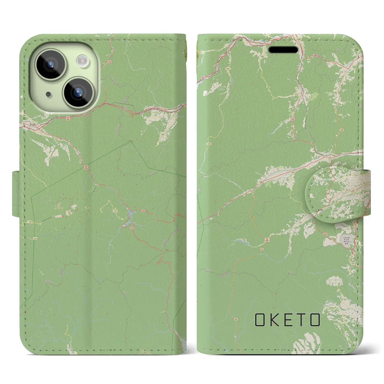 【置戸(北海道)】地図柄iPhoneケース(手帳タイプ)ナチュラル・iPhone 15 用