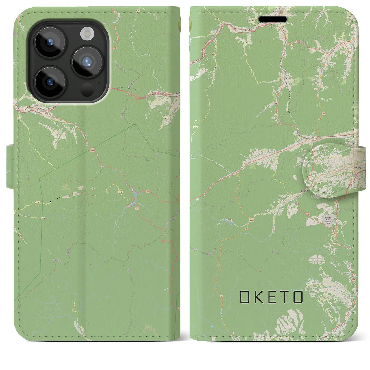 【置戸(北海道)】地図柄iPhoneケース(手帳タイプ)ナチュラル・iPhone 15 Pro Max 用