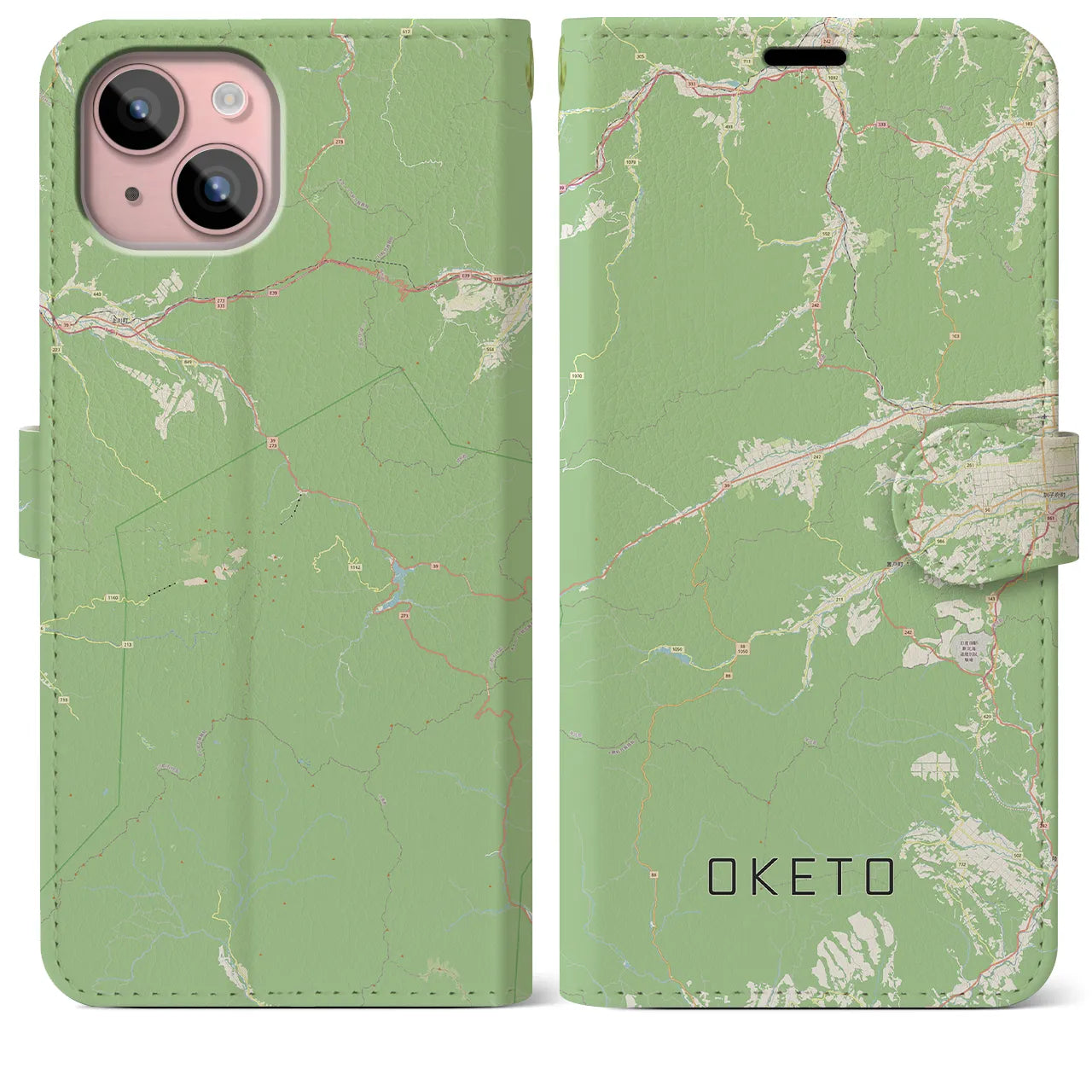 【置戸(北海道)】地図柄iPhoneケース(手帳タイプ)ナチュラル・iPhone 15 Plus 用