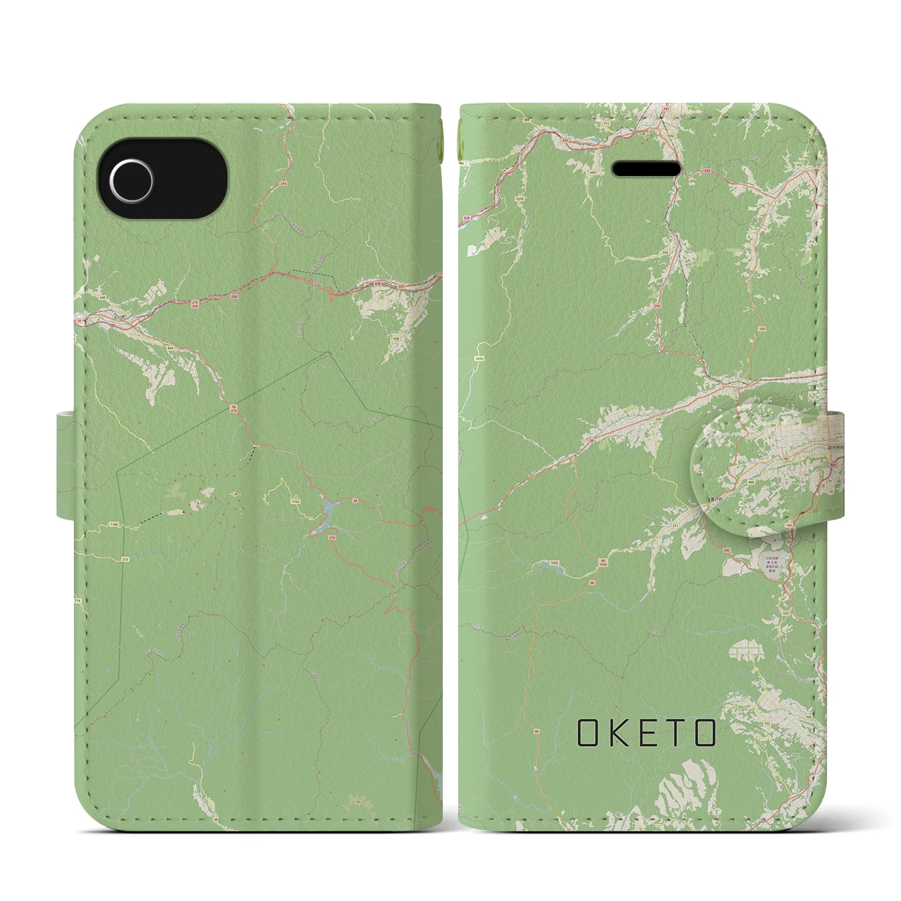 【置戸(北海道)】地図柄iPhoneケース(手帳タイプ)ナチュラル・iPhone SE(第3 / 第2世代) / 8 / 7 / 6s / 6 用