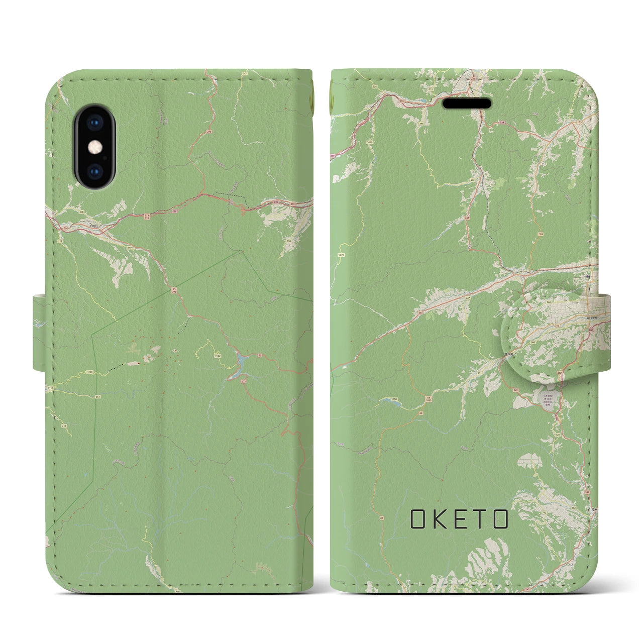 【置戸(北海道)】地図柄iPhoneケース(手帳タイプ)ナチュラル・iPhone XS / X 用