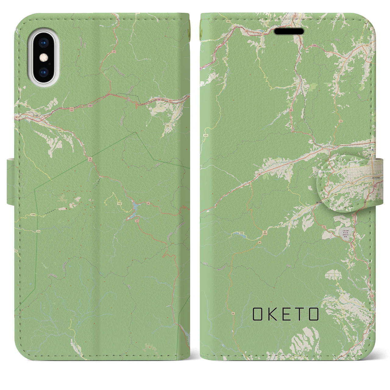 【置戸(北海道)】地図柄iPhoneケース(手帳タイプ)ナチュラル・iPhone XS Max 用