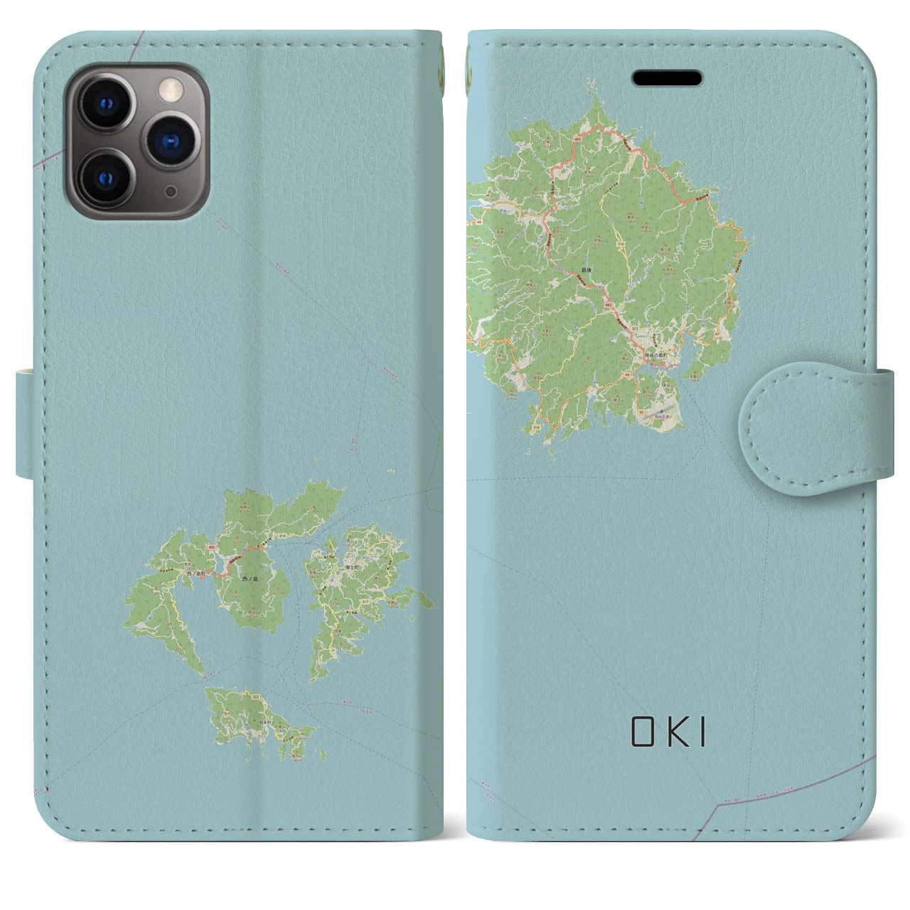 【隠岐(島根県)】地図柄iPhoneケース(手帳タイプ)ナチュラル・iPhone 11 Pro Max 用