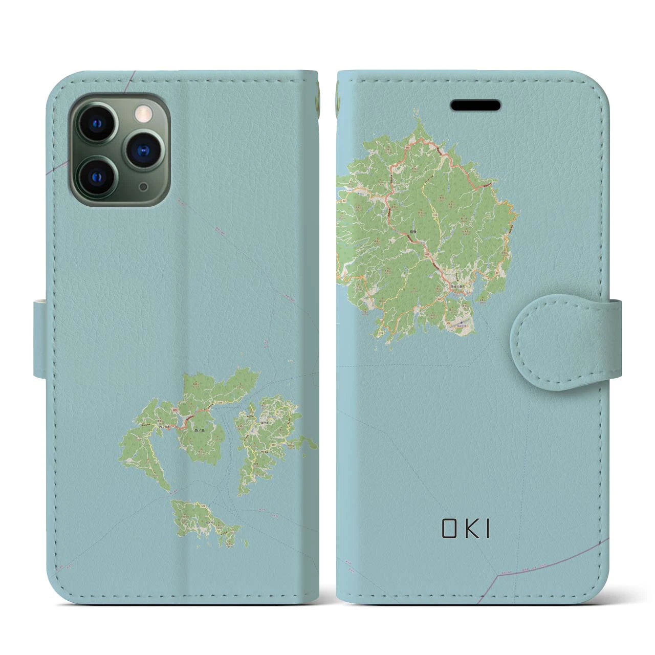 【隠岐(島根県)】地図柄iPhoneケース(手帳タイプ)ナチュラル・iPhone 11 Pro 用