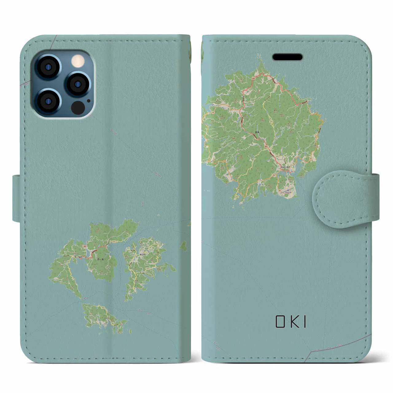 【隠岐(島根県)】地図柄iPhoneケース(手帳タイプ)ナチュラル・iPhone 12 / 12 Pro 用