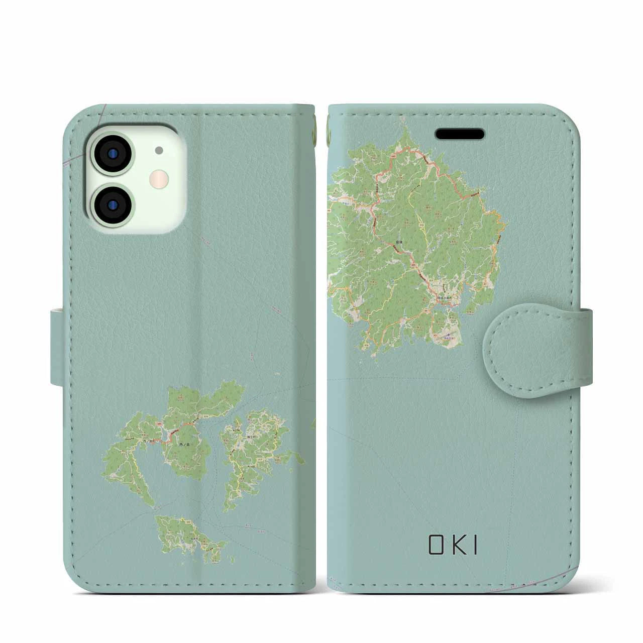 【隠岐(島根県)】地図柄iPhoneケース(手帳タイプ)ナチュラル・iPhone 12 mini 用