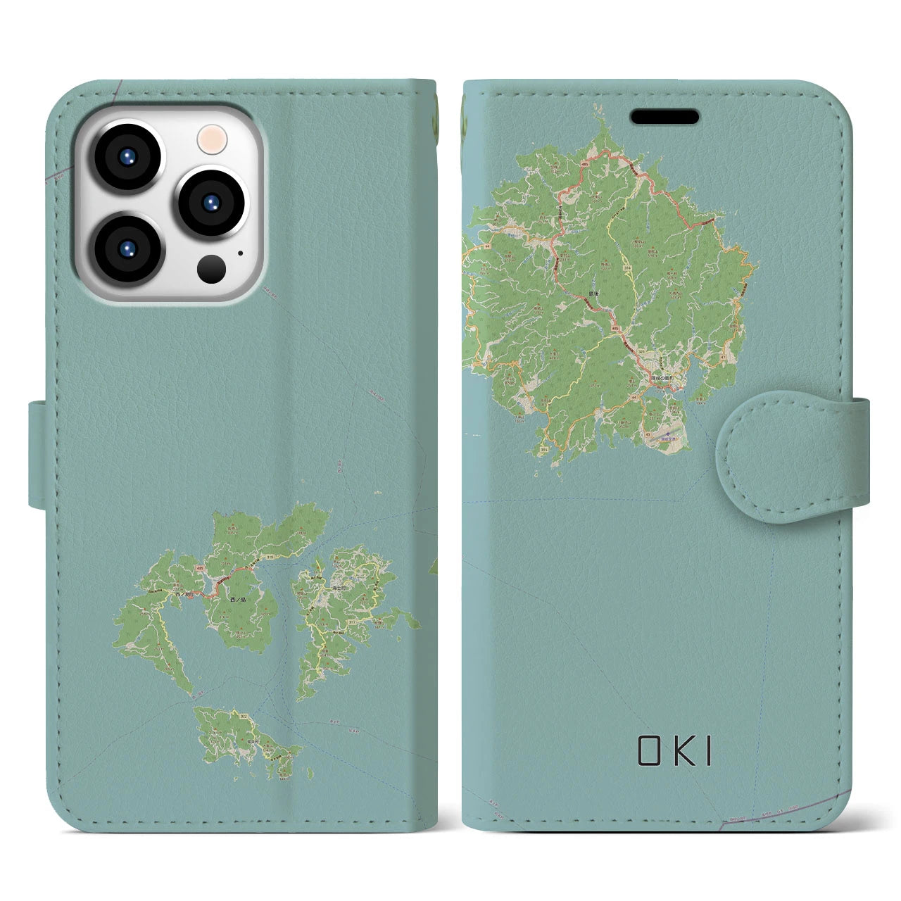 【隠岐(島根県)】地図柄iPhoneケース(手帳タイプ)ナチュラル・iPhone 13 Pro 用