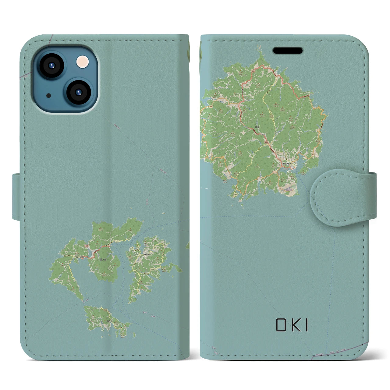 【隠岐(島根県)】地図柄iPhoneケース(手帳タイプ)ナチュラル・iPhone 13 用