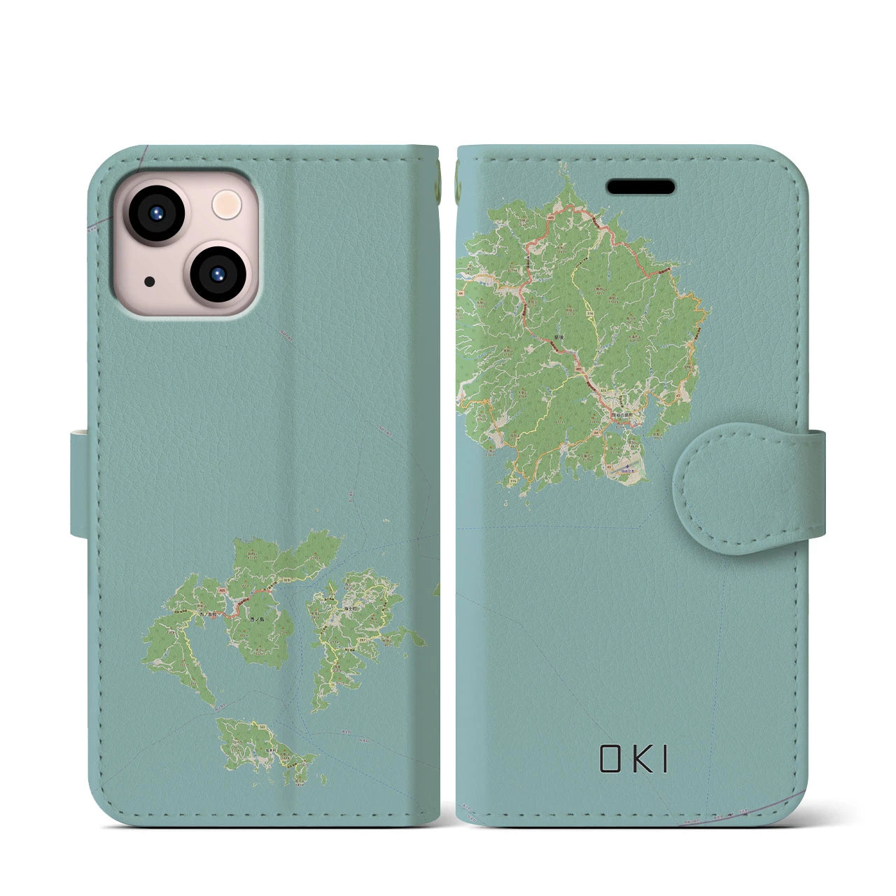 【隠岐(島根県)】地図柄iPhoneケース(手帳タイプ)ナチュラル・iPhone 13 mini 用