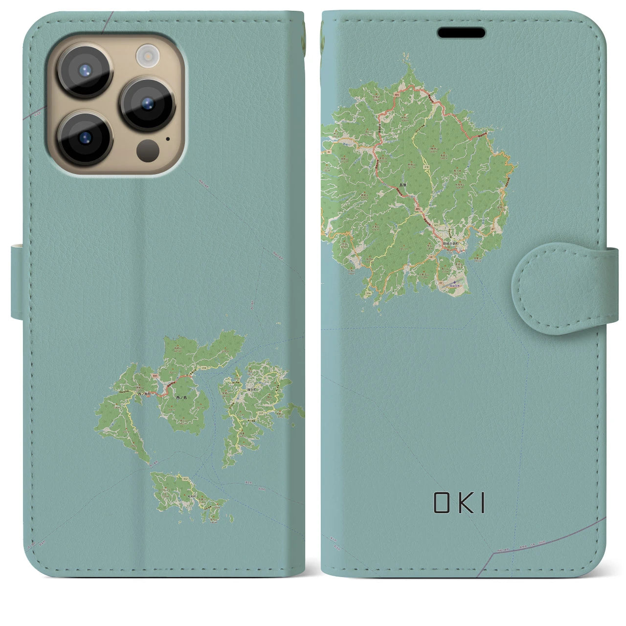 【隠岐(島根県)】地図柄iPhoneケース(手帳タイプ)ナチュラル・iPhone 14 Pro Max 用