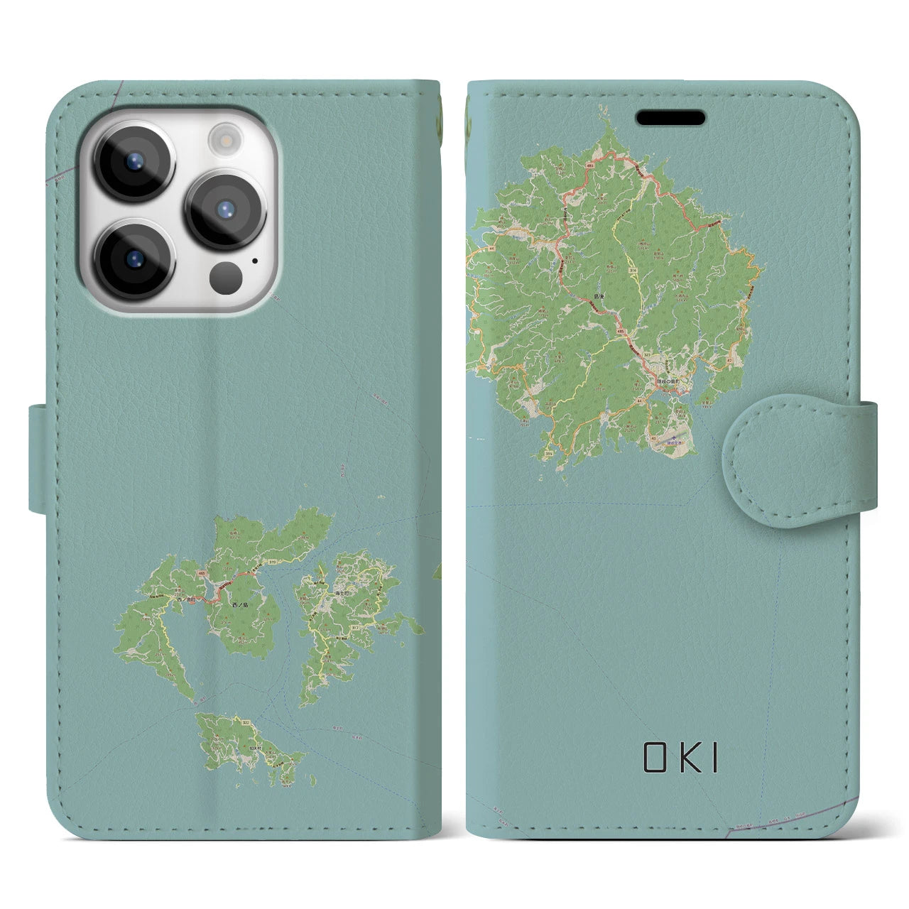 【隠岐(島根県)】地図柄iPhoneケース(手帳タイプ)ナチュラル・iPhone 14 Pro 用