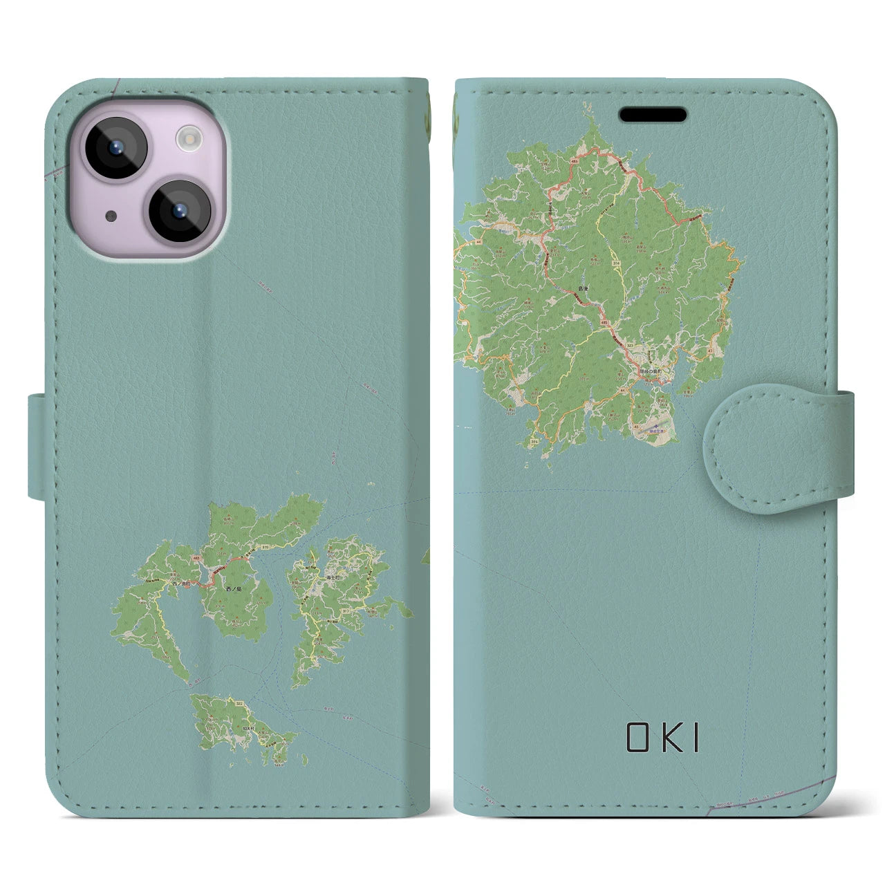 【隠岐(島根県)】地図柄iPhoneケース(手帳タイプ)ナチュラル・iPhone 14 用