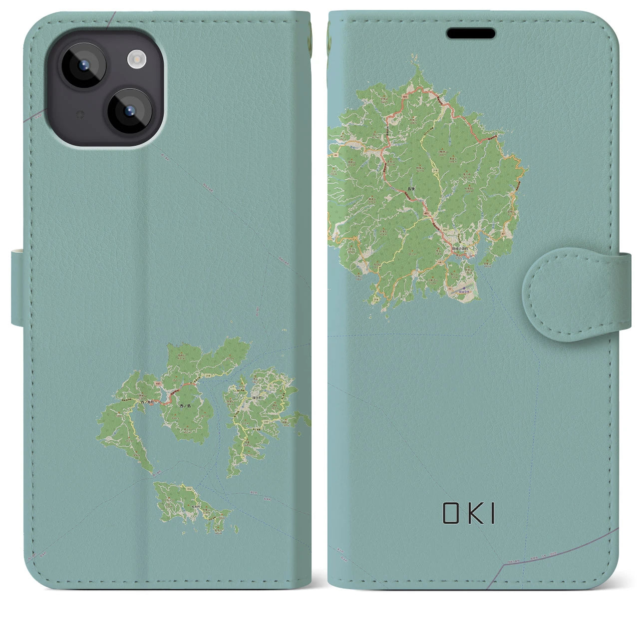 【隠岐(島根県)】地図柄iPhoneケース(手帳タイプ)ナチュラル・iPhone 14 Plus 用