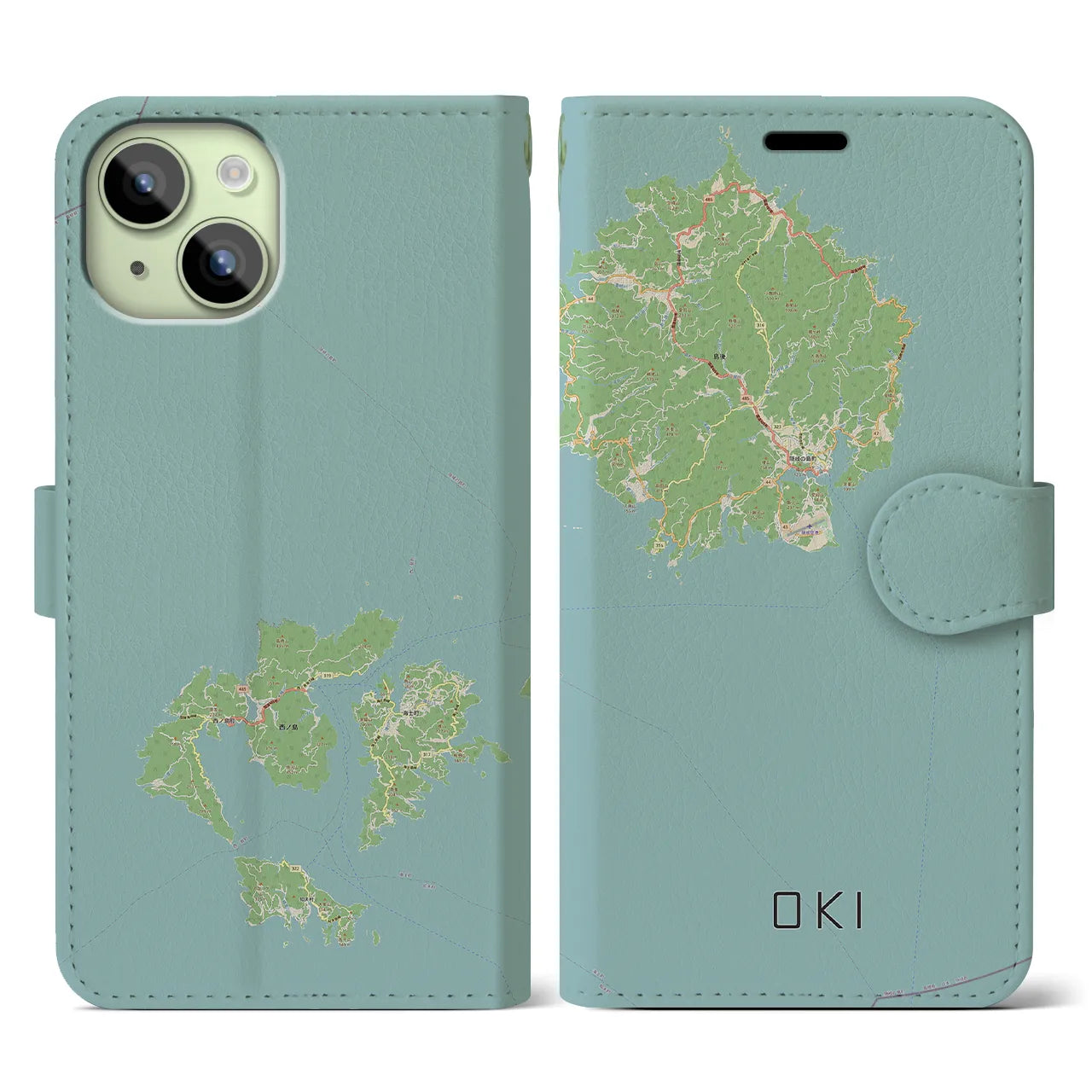 【隠岐(島根県)】地図柄iPhoneケース(手帳タイプ)ナチュラル・iPhone 15 用