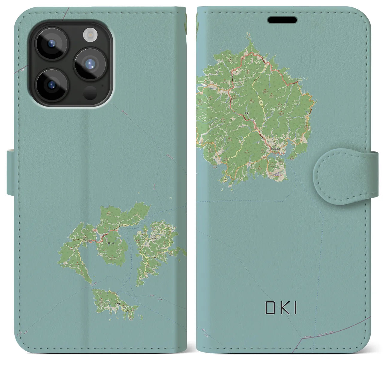 【隠岐(島根県)】地図柄iPhoneケース(手帳タイプ)ナチュラル・iPhone 15 Pro Max 用