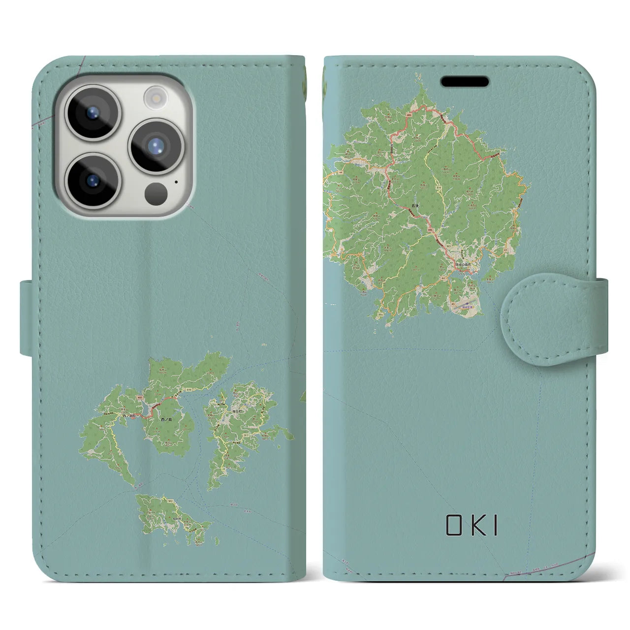 【隠岐(島根県)】地図柄iPhoneケース(手帳タイプ)ナチュラル・iPhone 15 Pro 用