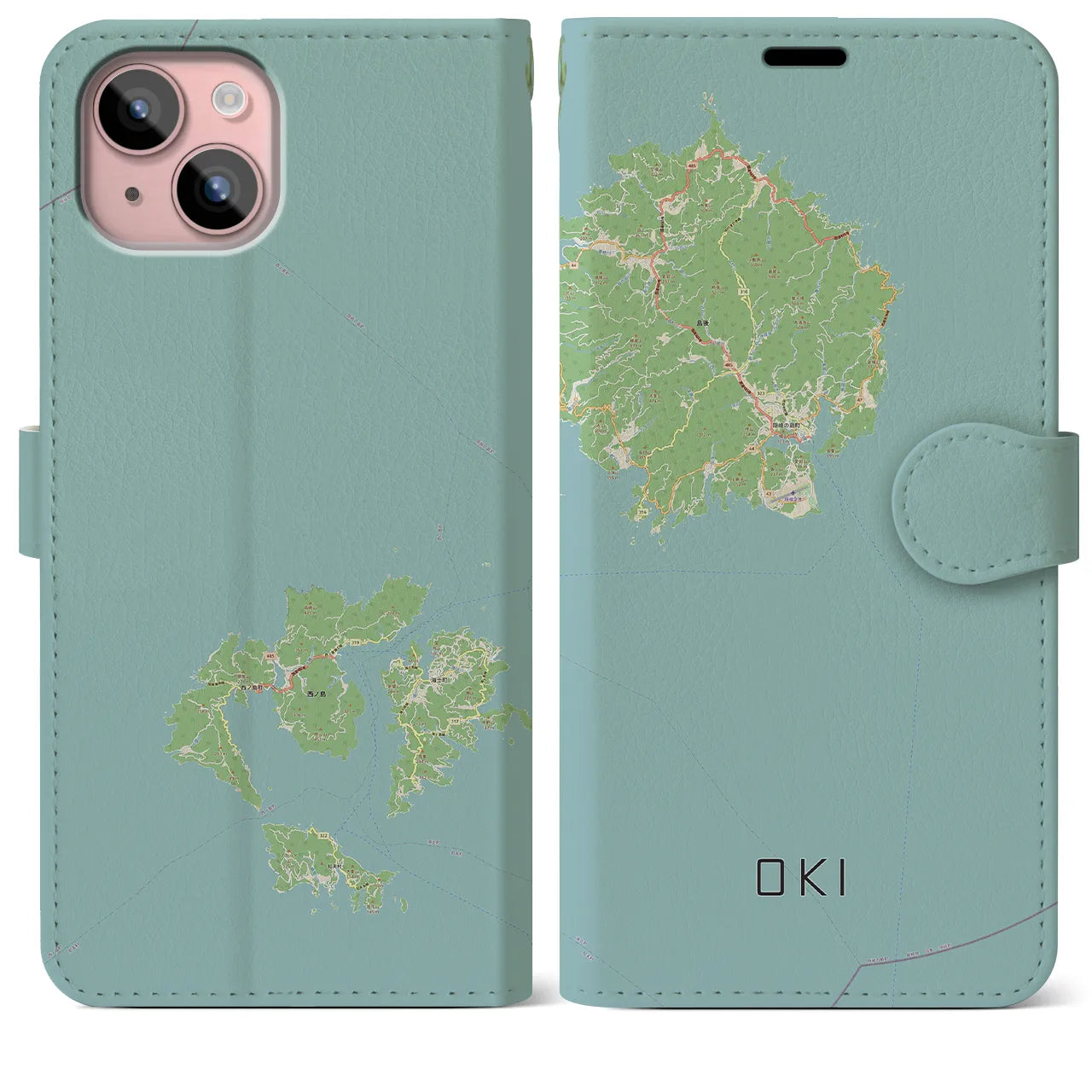 【隠岐(島根県)】地図柄iPhoneケース(手帳タイプ)ナチュラル・iPhone 15 Plus 用