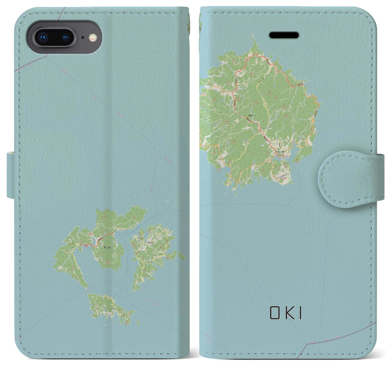 【隠岐(島根県)】地図柄iPhoneケース(手帳タイプ)ナチュラル・iPhone 8Plus /7Plus / 6sPlus / 6Plus 用