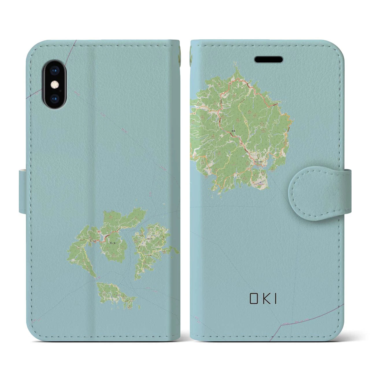 【隠岐(島根県)】地図柄iPhoneケース(手帳タイプ)ナチュラル・iPhone XS / X 用