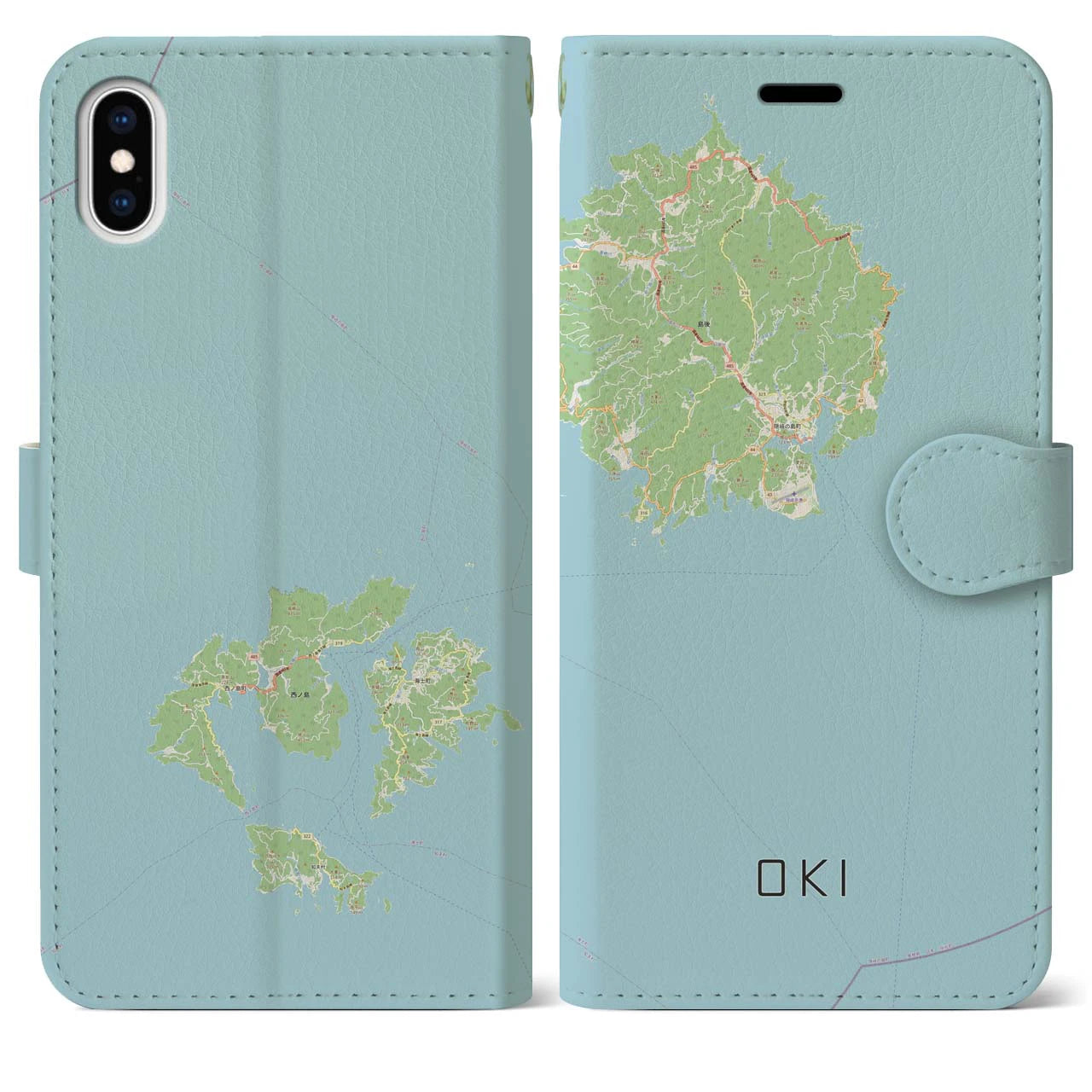 【隠岐(島根県)】地図柄iPhoneケース(手帳タイプ)ナチュラル・iPhone XS Max 用