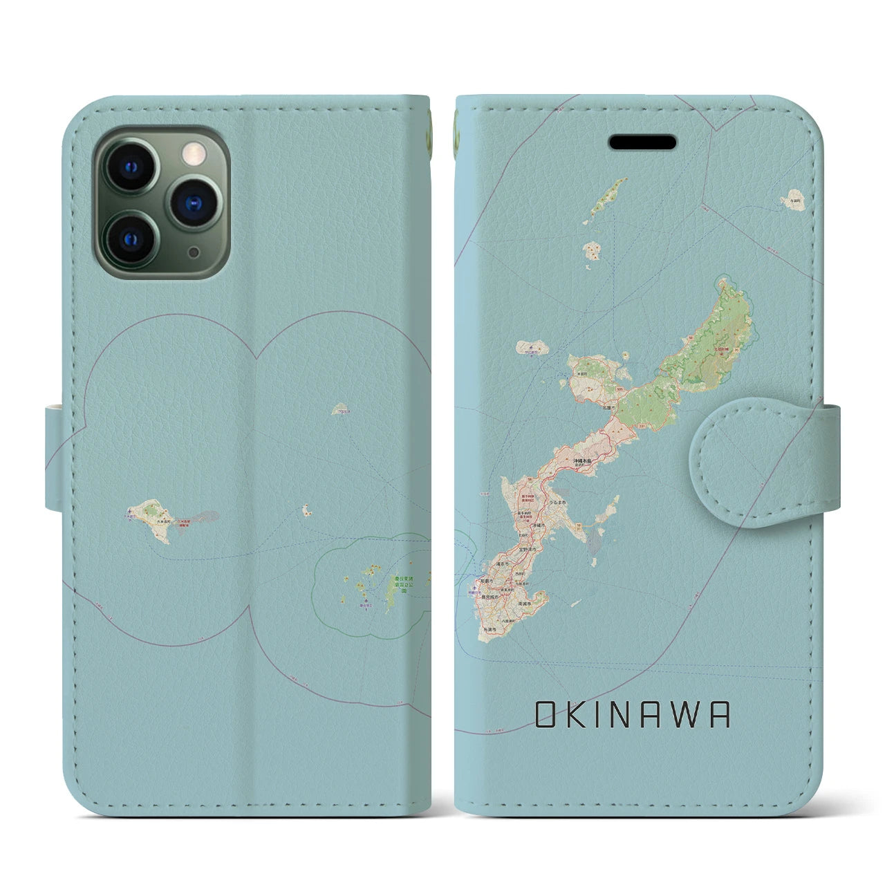 【沖縄2(沖縄県)】地図柄iPhoneケース(手帳タイプ)ナチュラル・iPhone 11 Pro 用