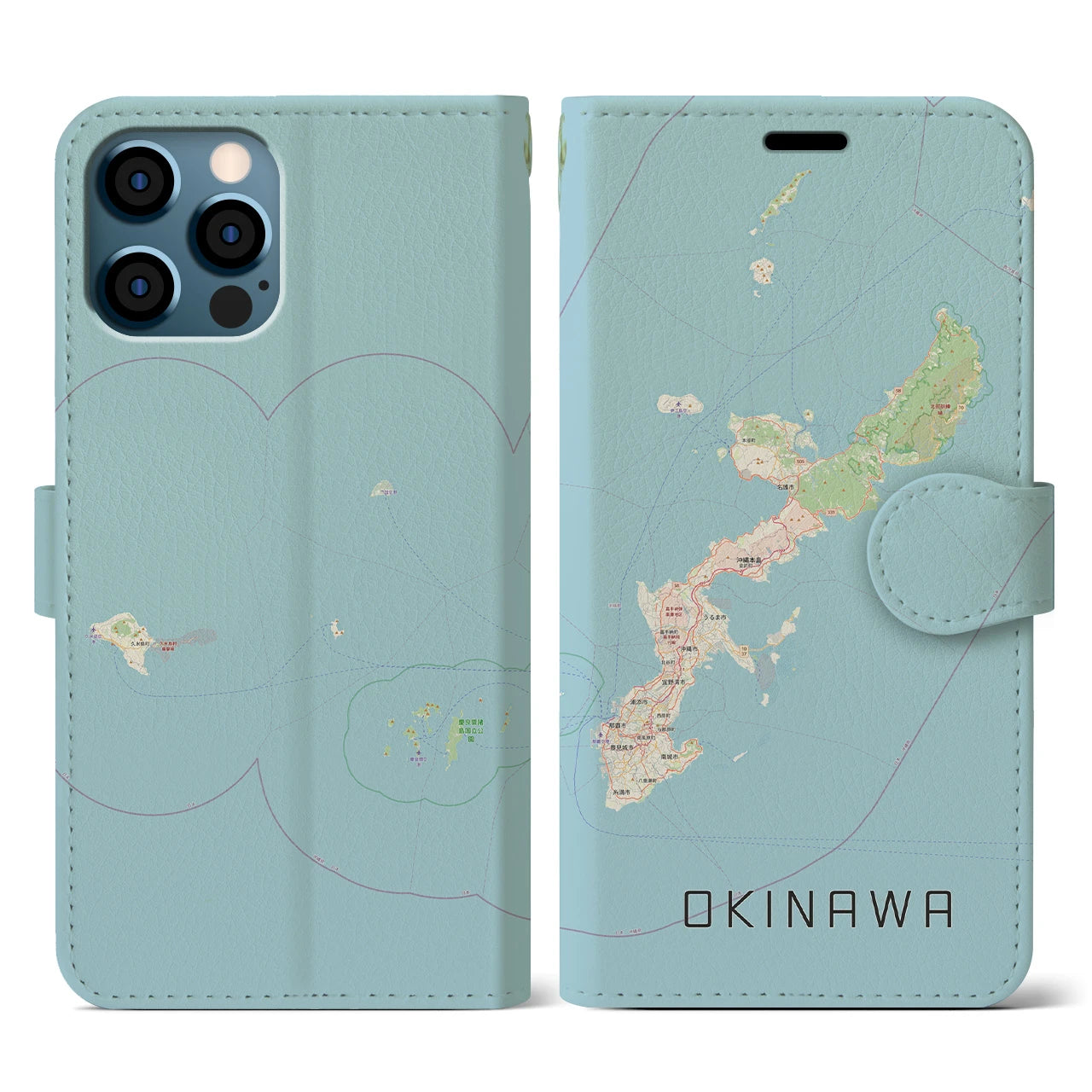 【沖縄2(沖縄県)】地図柄iPhoneケース(手帳タイプ)ナチュラル・iPhone 12 / 12 Pro 用