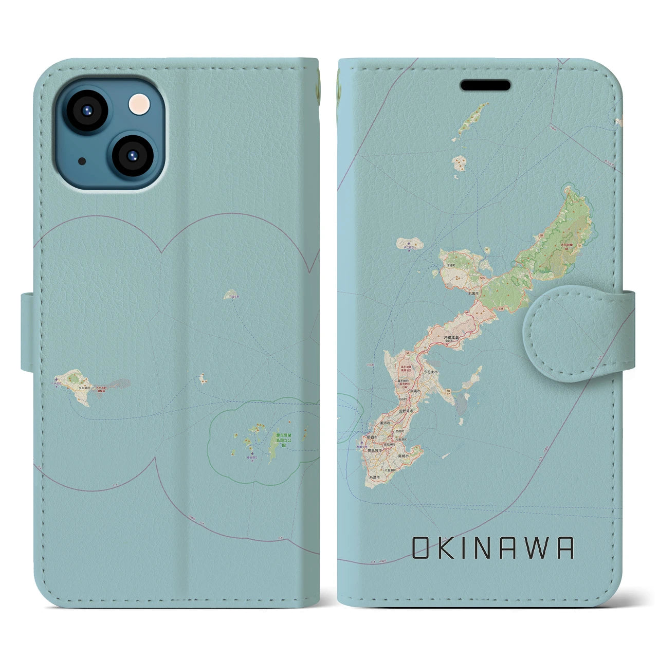 【沖縄2(沖縄県)】地図柄iPhoneケース(手帳タイプ)ナチュラル・iPhone 13 用