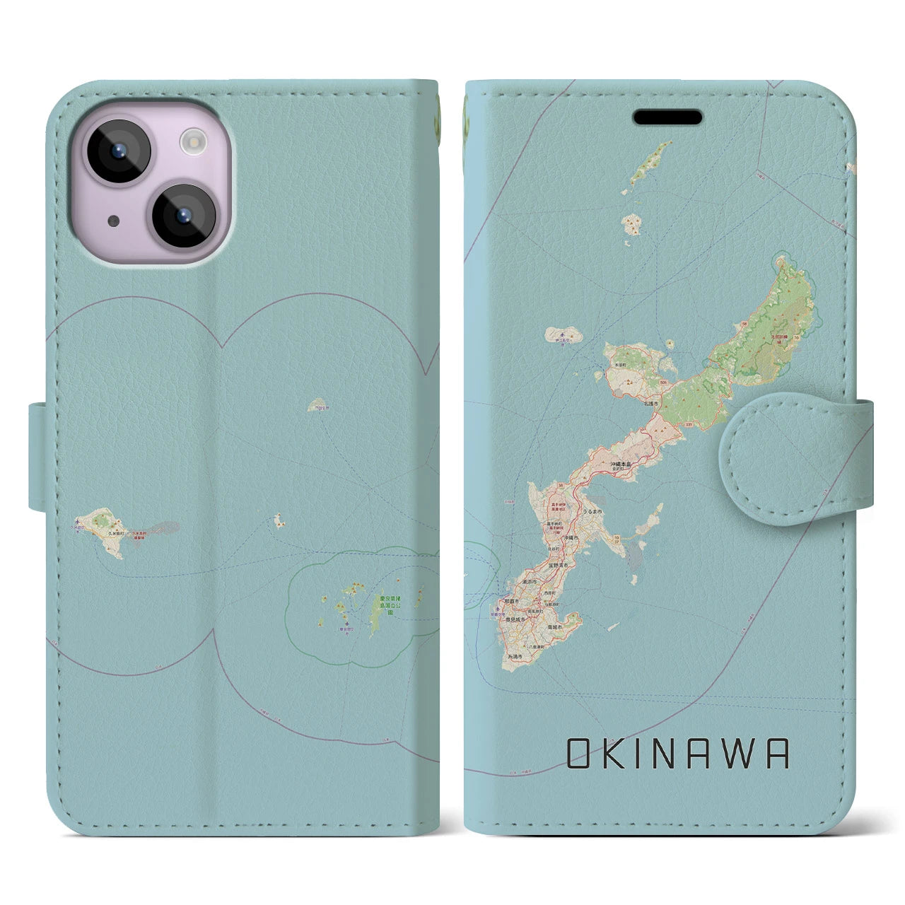 【沖縄2(沖縄県)】地図柄iPhoneケース(手帳タイプ)ナチュラル・iPhone 14 用