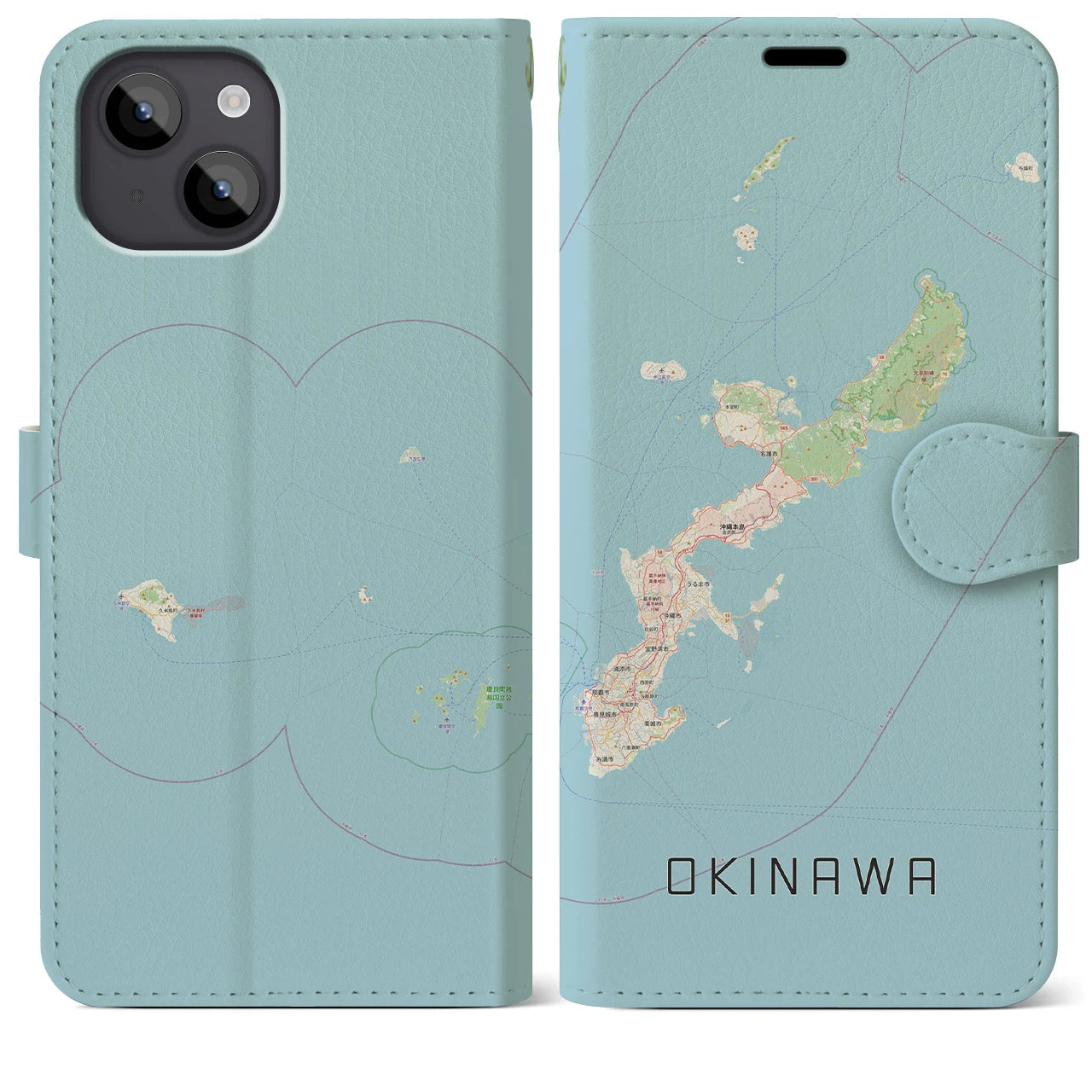【沖縄2(沖縄県)】地図柄iPhoneケース(手帳タイプ)ナチュラル・iPhone 14 Plus 用