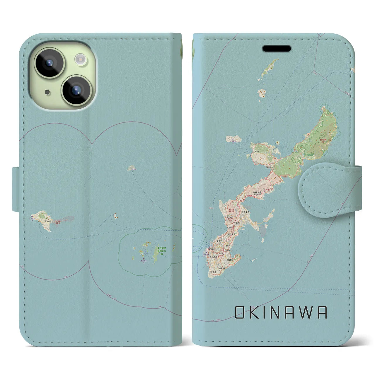 【沖縄2(沖縄県)】地図柄iPhoneケース(手帳タイプ)ナチュラル・iPhone 15 用