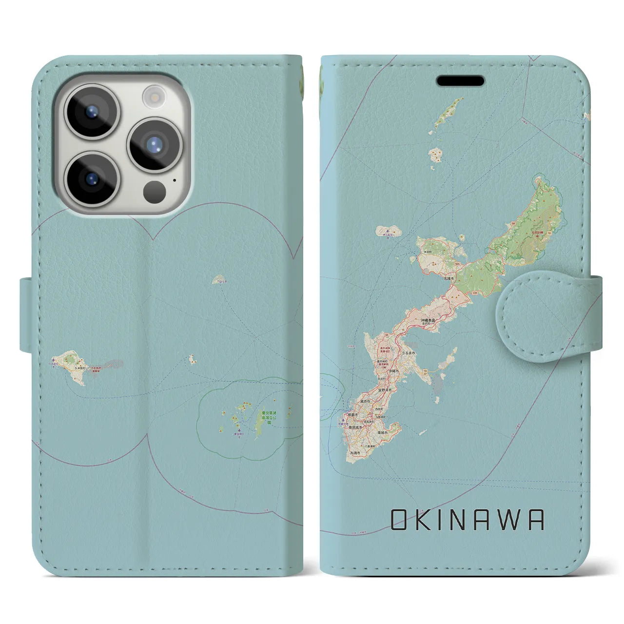 【沖縄2(沖縄県)】地図柄iPhoneケース(手帳タイプ)ナチュラル・iPhone 15 Pro 用