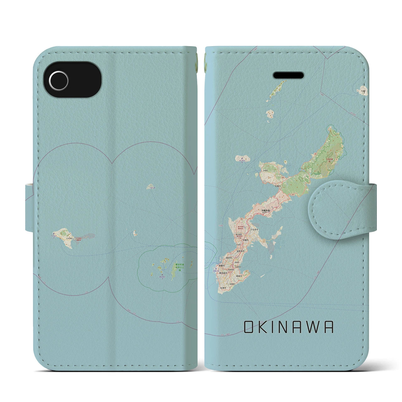 【沖縄2(沖縄県)】地図柄iPhoneケース(手帳タイプ)ナチュラル・iPhone SE(第3 / 第2世代) / 8 / 7 / 6s / 6 用