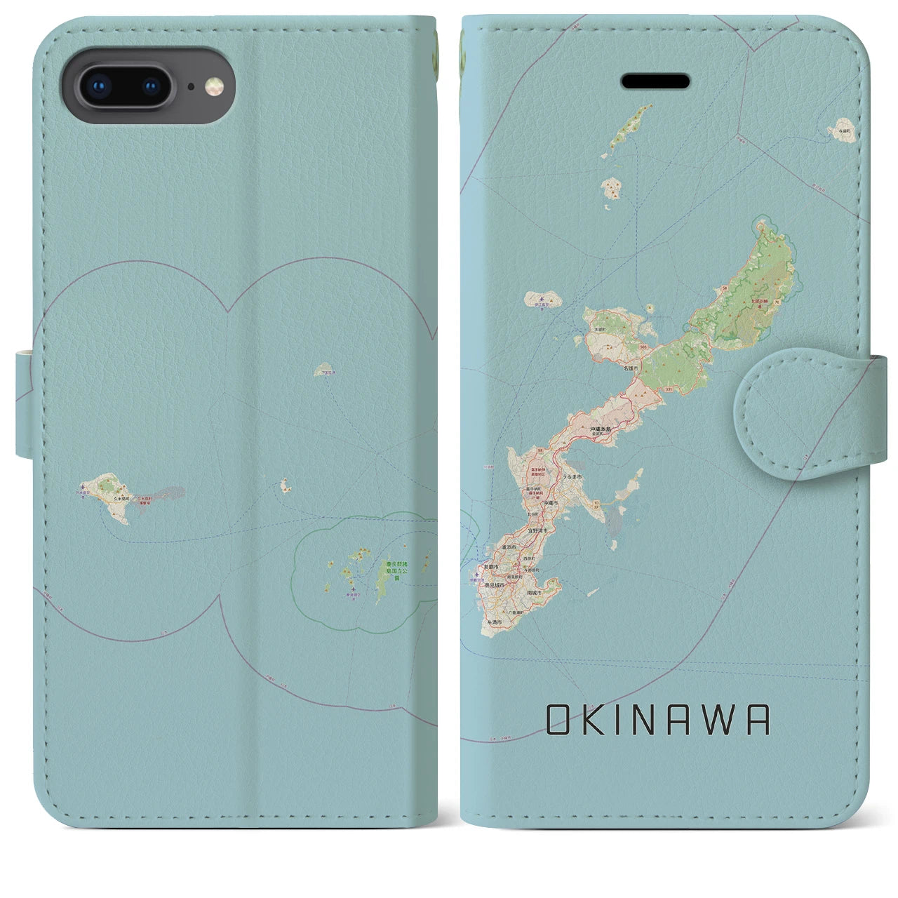 【沖縄2(沖縄県)】地図柄iPhoneケース(手帳タイプ)ナチュラル・iPhone 8Plus /7Plus / 6sPlus / 6Plus 用