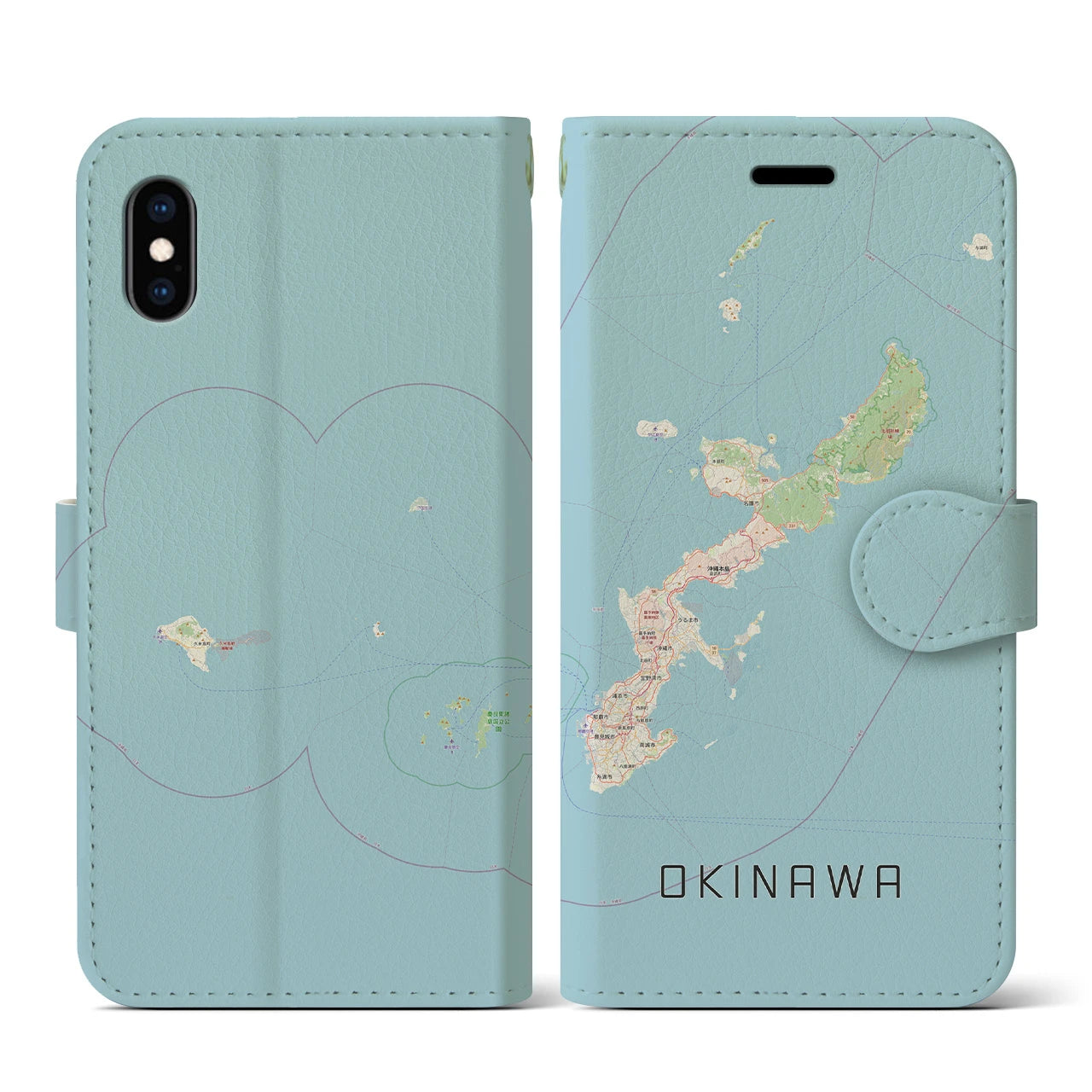 【沖縄2(沖縄県)】地図柄iPhoneケース(手帳タイプ)ナチュラル・iPhone XS / X 用