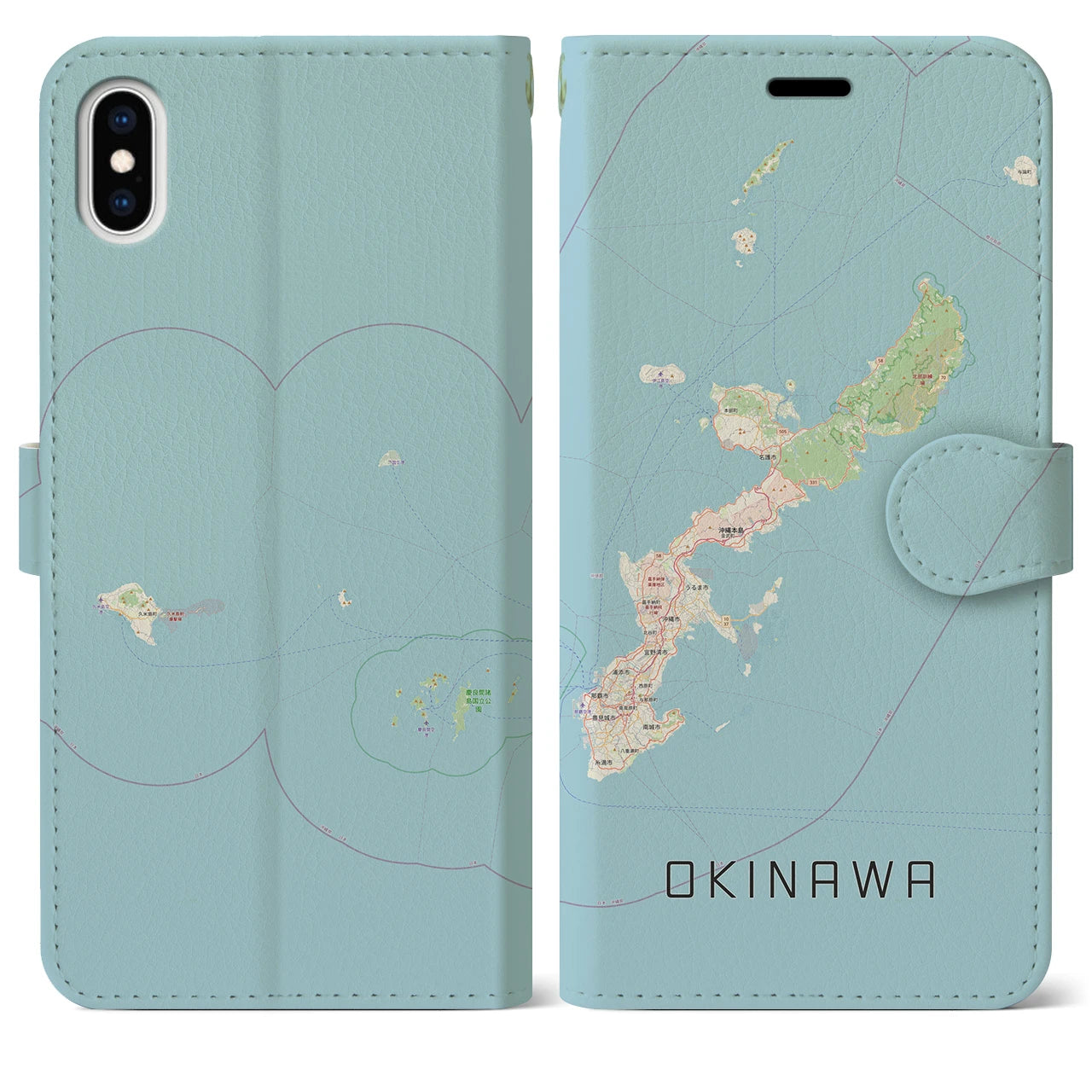 【沖縄2(沖縄県)】地図柄iPhoneケース(手帳タイプ)ナチュラル・iPhone XS Max 用