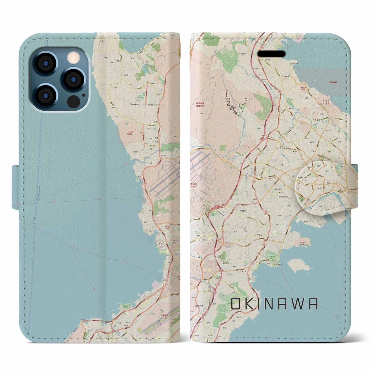 【沖縄(沖縄県)】地図柄iPhoneケース(手帳タイプ)ナチュラル・iPhone 12 / 12 Pro 用