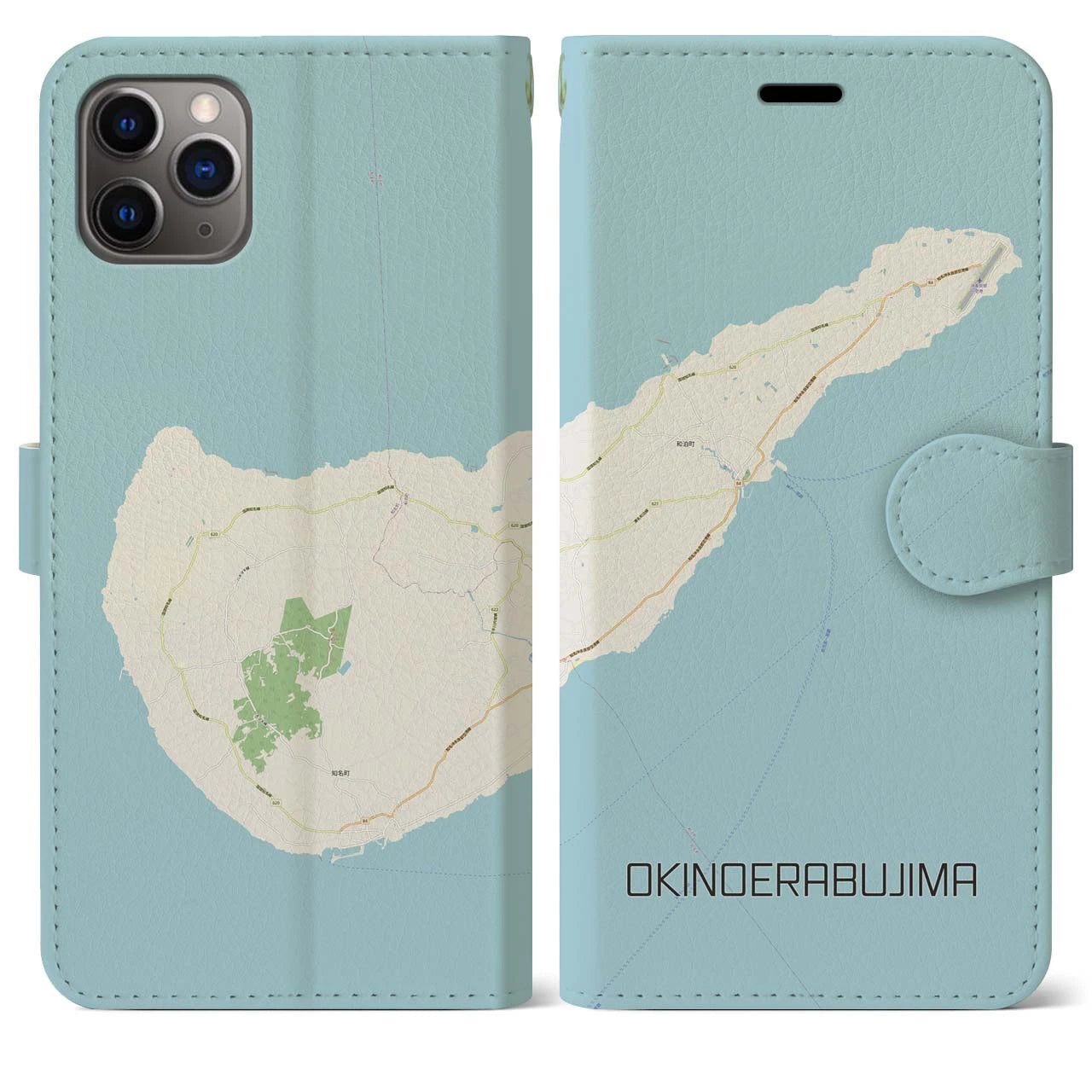 【沖永良部島(鹿児島県)】地図柄iPhoneケース(手帳タイプ)ナチュラル・iPhone 11 Pro Max 用