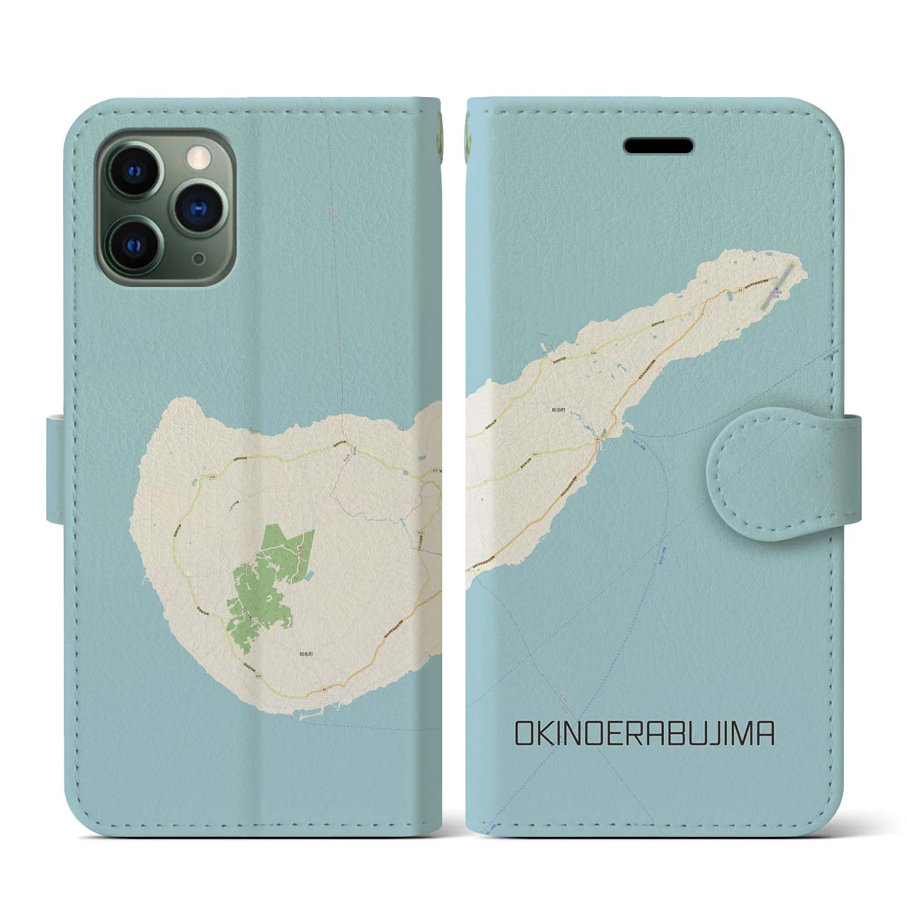 【沖永良部島(鹿児島県)】地図柄iPhoneケース(手帳タイプ)ナチュラル・iPhone 11 Pro 用