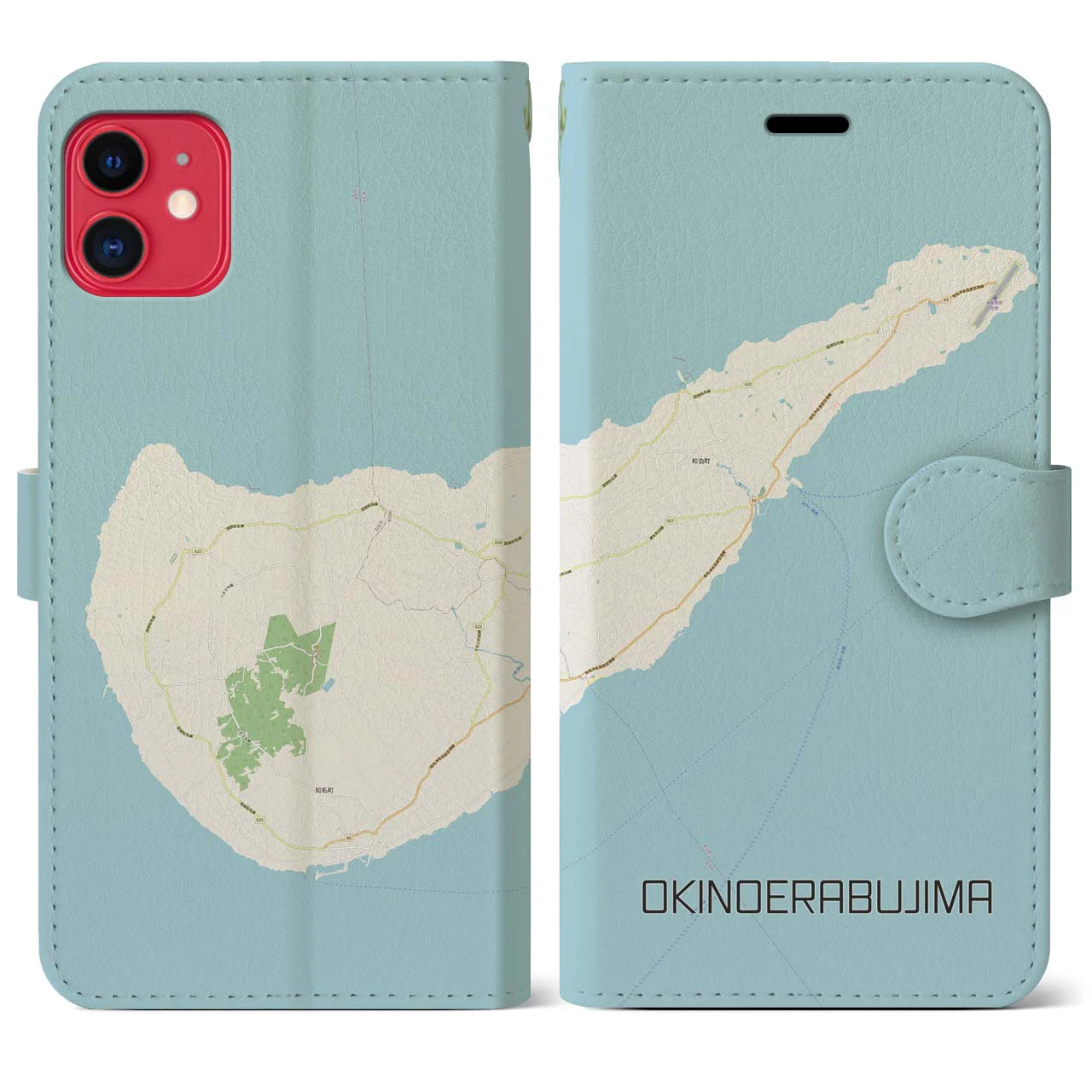 【沖永良部島(鹿児島県)】地図柄iPhoneケース(手帳タイプ)ナチュラル・iPhone 11 用