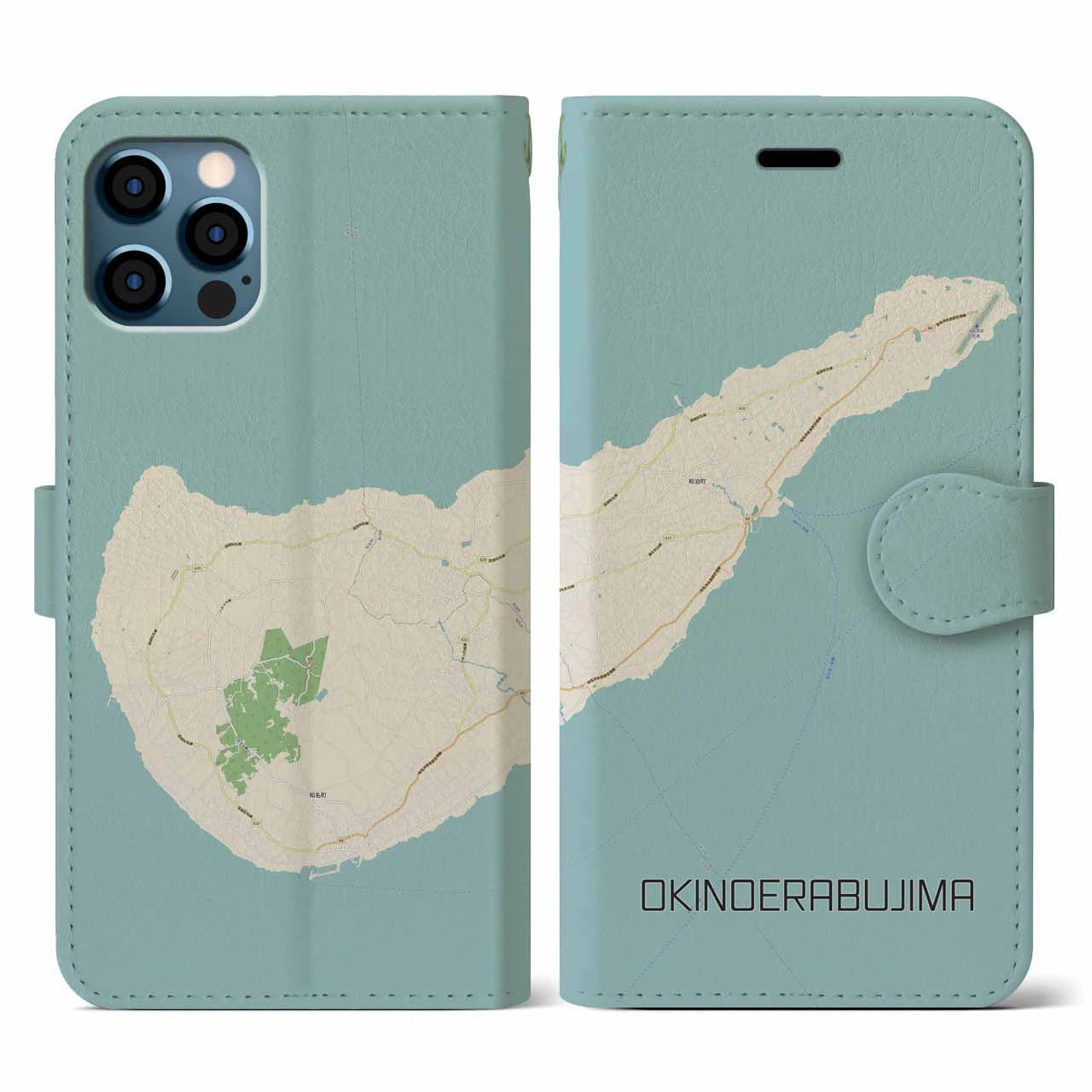 【沖永良部島(鹿児島県)】地図柄iPhoneケース(手帳タイプ)ナチュラル・iPhone 12 / 12 Pro 用