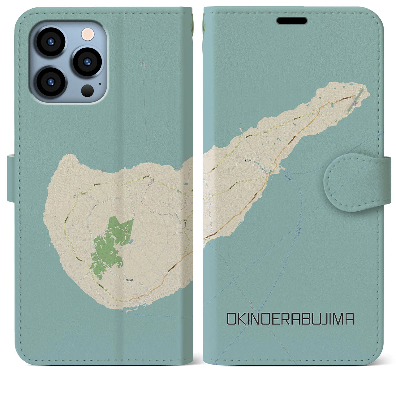 【沖永良部島(鹿児島県)】地図柄iPhoneケース(手帳タイプ)ナチュラル・iPhone 13 Pro Max 用