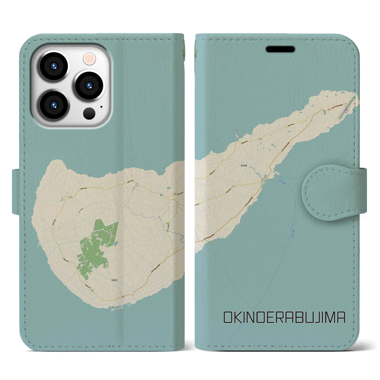 【沖永良部島(鹿児島県)】地図柄iPhoneケース(手帳タイプ)ナチュラル・iPhone 13 Pro 用