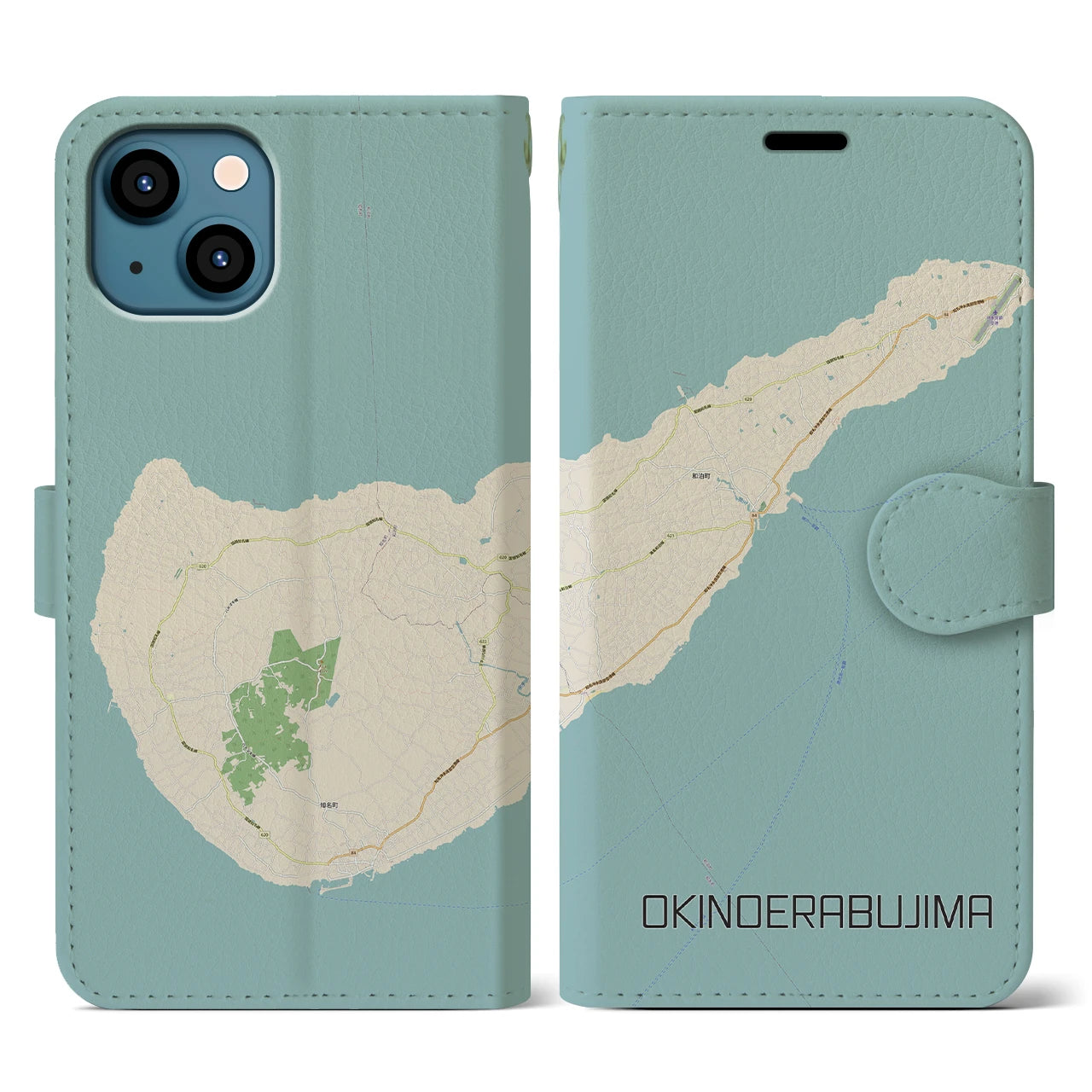 【沖永良部島(鹿児島県)】地図柄iPhoneケース(手帳タイプ)ナチュラル・iPhone 13 用
